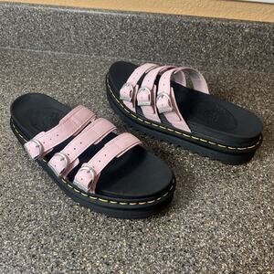 Dr. Martens Blaire Slide Platform Sandals Pink Black AW004 Womens 10 Three Strap